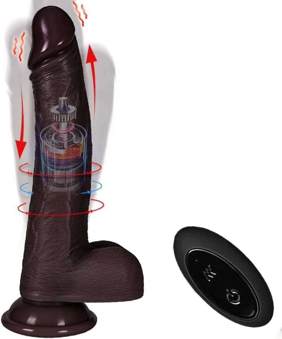Black Automatic Multiple Function Vibrating Thrusting Head Rotating Dildo