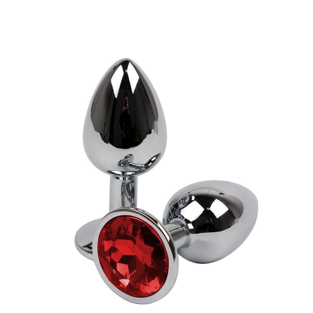 Unisex Butt Plug Steel Red Jeweled Small Smooth